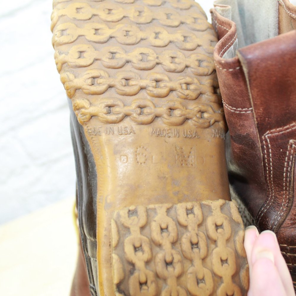 Vintage LL Bean Unlined Brown Leather Lace-up Duck Ankle Boots Size 6 M - Picture 8 of 9